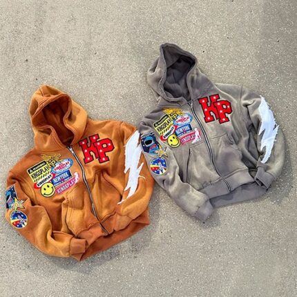 embroidered acid wash hoodie